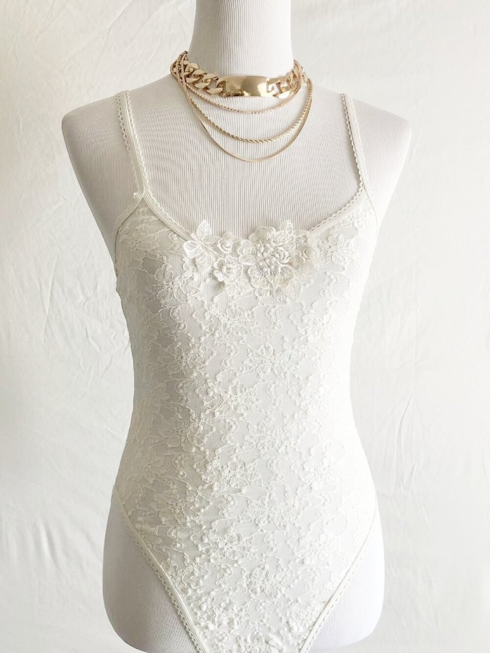 Vintage 80s Petra Fashions Ivory Lace Teddy Size M